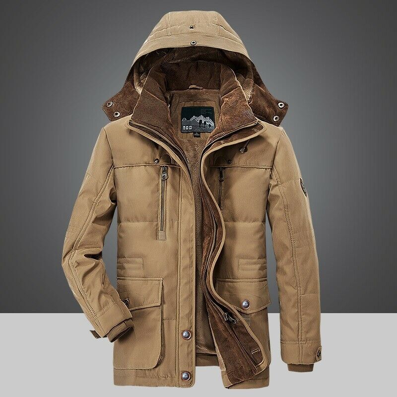 Herren Winterjacke als Parka mit Fleecefutter - khaki
