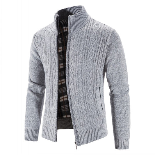Herren Strickjacke im Regular Fit mit Stehkragen - grau