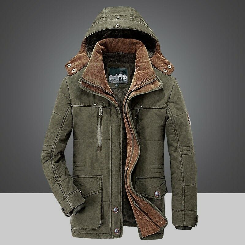 Herren Winterjacke als Parka mit Fleecefutter - grün