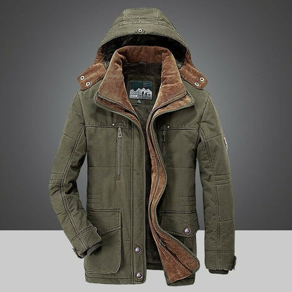 Herren Winterjacke als Parka mit Fleecefutter - grün