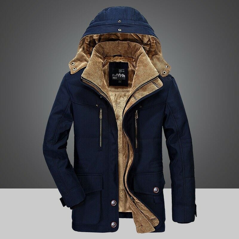 Herren Winterjacke als Parka mit Fleecefutter - blau