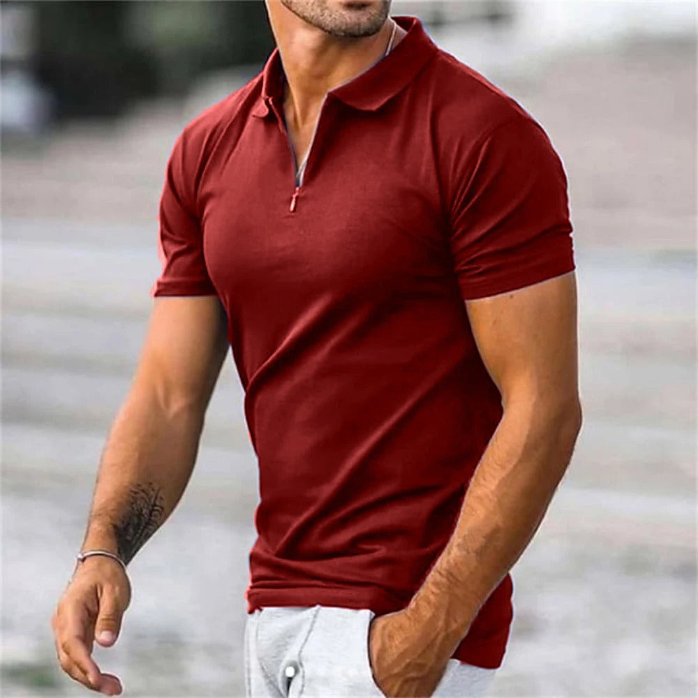 Herren Polo Shirt im Slimfit mit Reißverschluss - rot