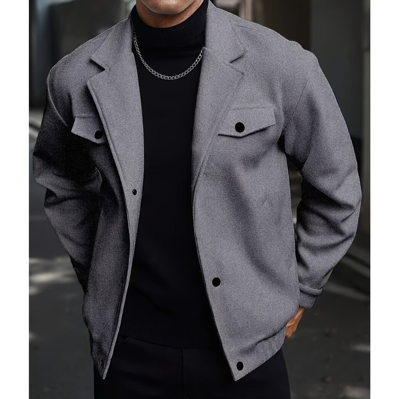 Winterjacke Herren mit Knopfleiste und Reverskragen - grau