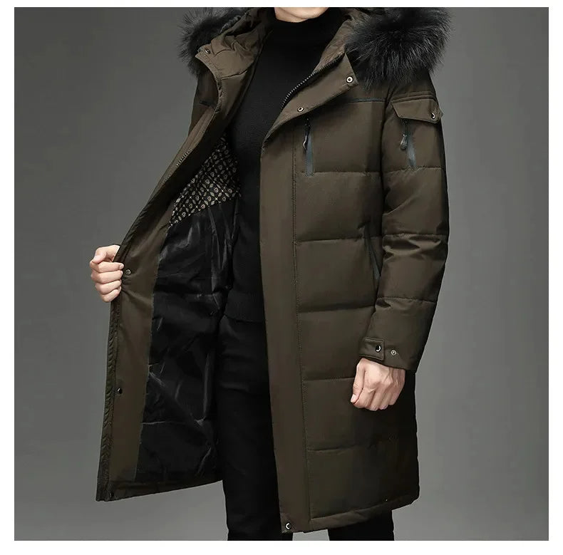 Parka Herren als langer Mantel mit Kunstfellkapuze