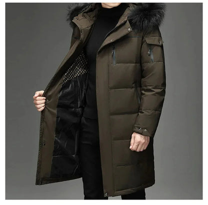 Parka Herren als langer Mantel mit Kunstfellkapuze