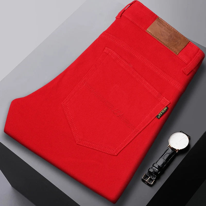 Herren Hose mit schmalem Schnitt und Knopfverschluss - rot