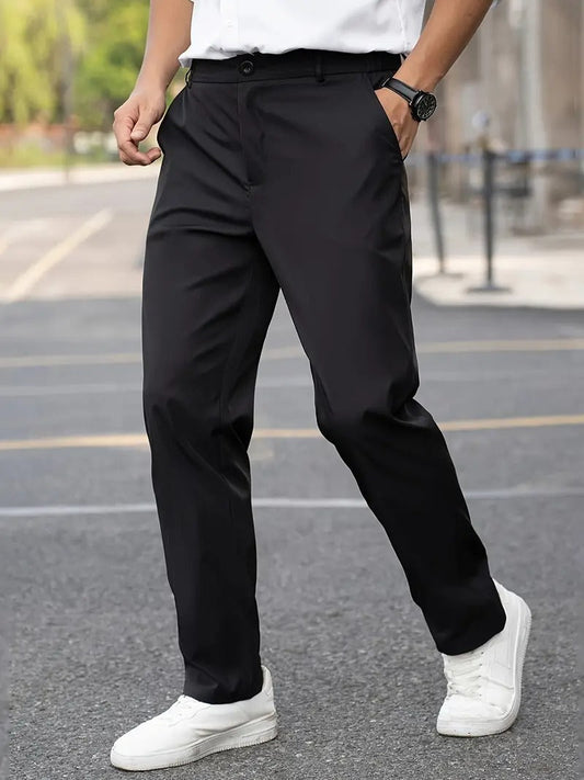 Herren Stoffhose im Slimfit mit Knopfverschluss - schwarz