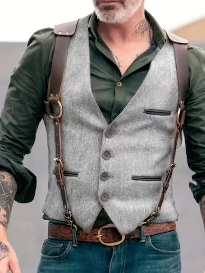 Herren Weste im Patchwork-Design mit Wendefunktion - grau