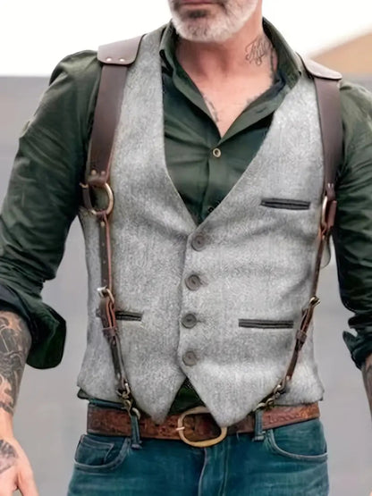 Herren Weste im Patchwork-Design mit Wendefunktion - grau