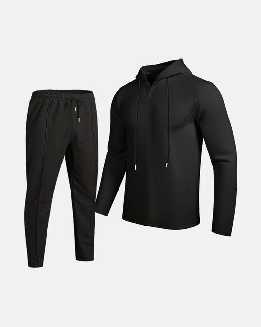Herren Set aus Kapuzen-Sweatshirt und Kordelzughose - schwarz
