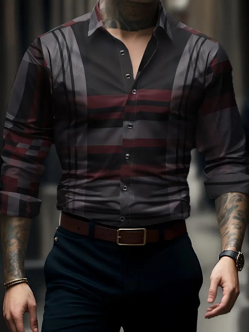 Herren Hemd im Slimfit-Schnitt mit Karomuster - schwarz-rot