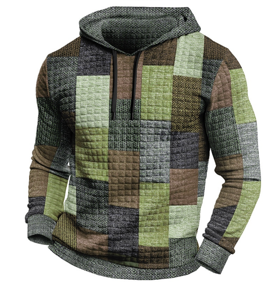Herren Hoodie mit 3D-Karomuster und Kapuze - grün