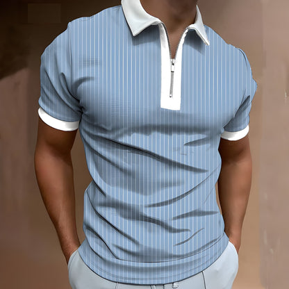Herren Polo mit Retro-Reißverschluss - blau