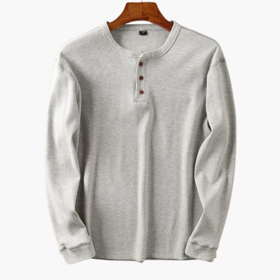 Herren Longsleeve im Straight Schnitt mit Knöpfen - hellgrau