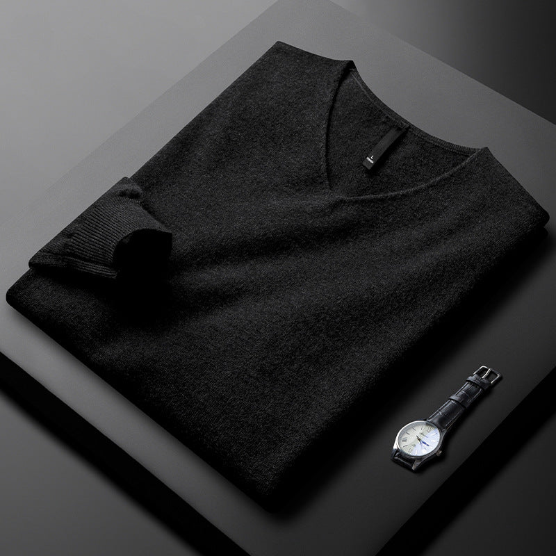 Herren Pullover in tailliertem Schnitt mit V-Ausschnitt - schwarz