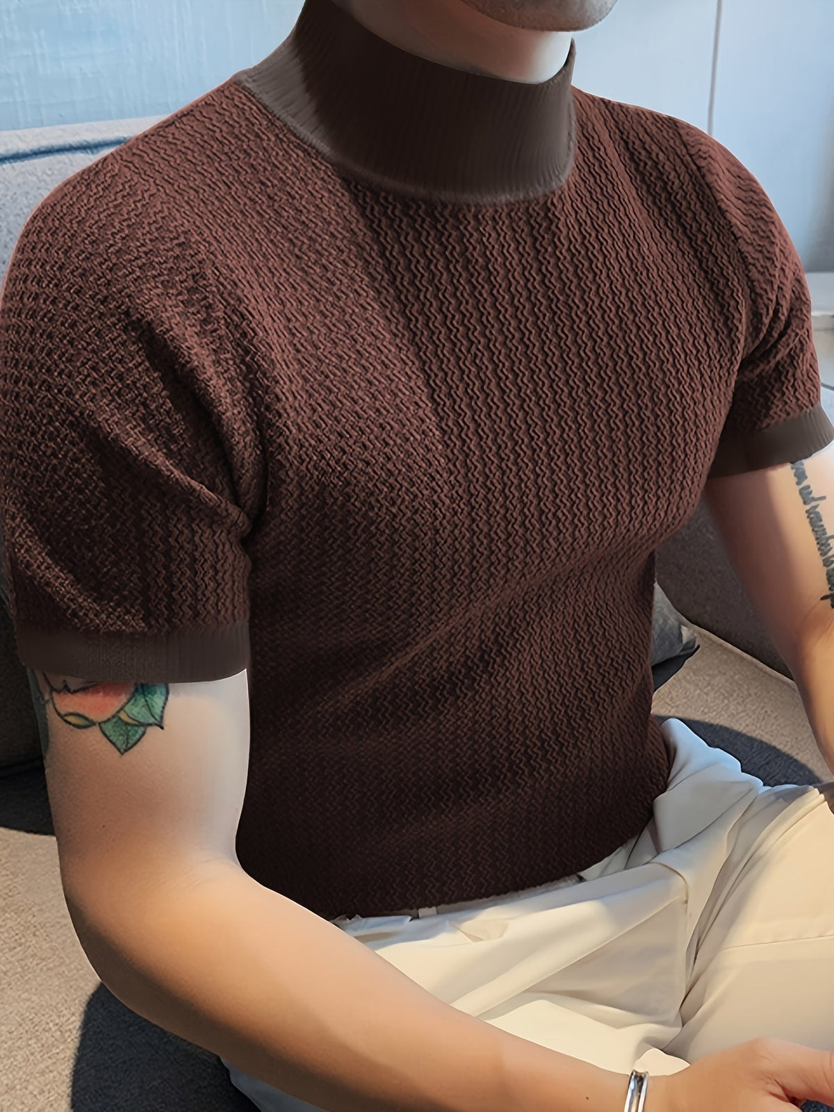 Herren Strickshirt im Slim Fit mit Strukturdesign - braun