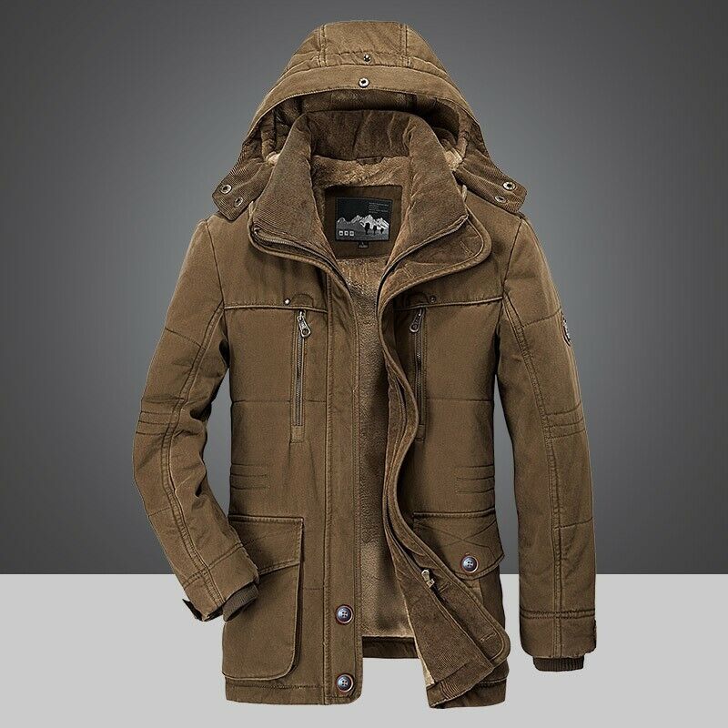 Herren Winterjacke als Parka mit Fleecefutter - braun