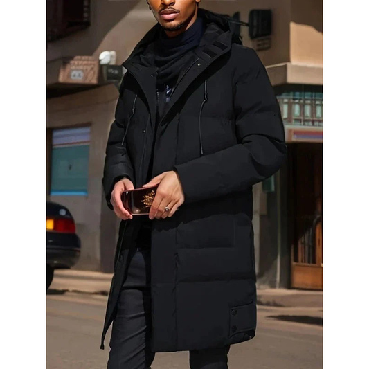 Herren Winterjacke Parka mit langer Kapuze - schwarz
