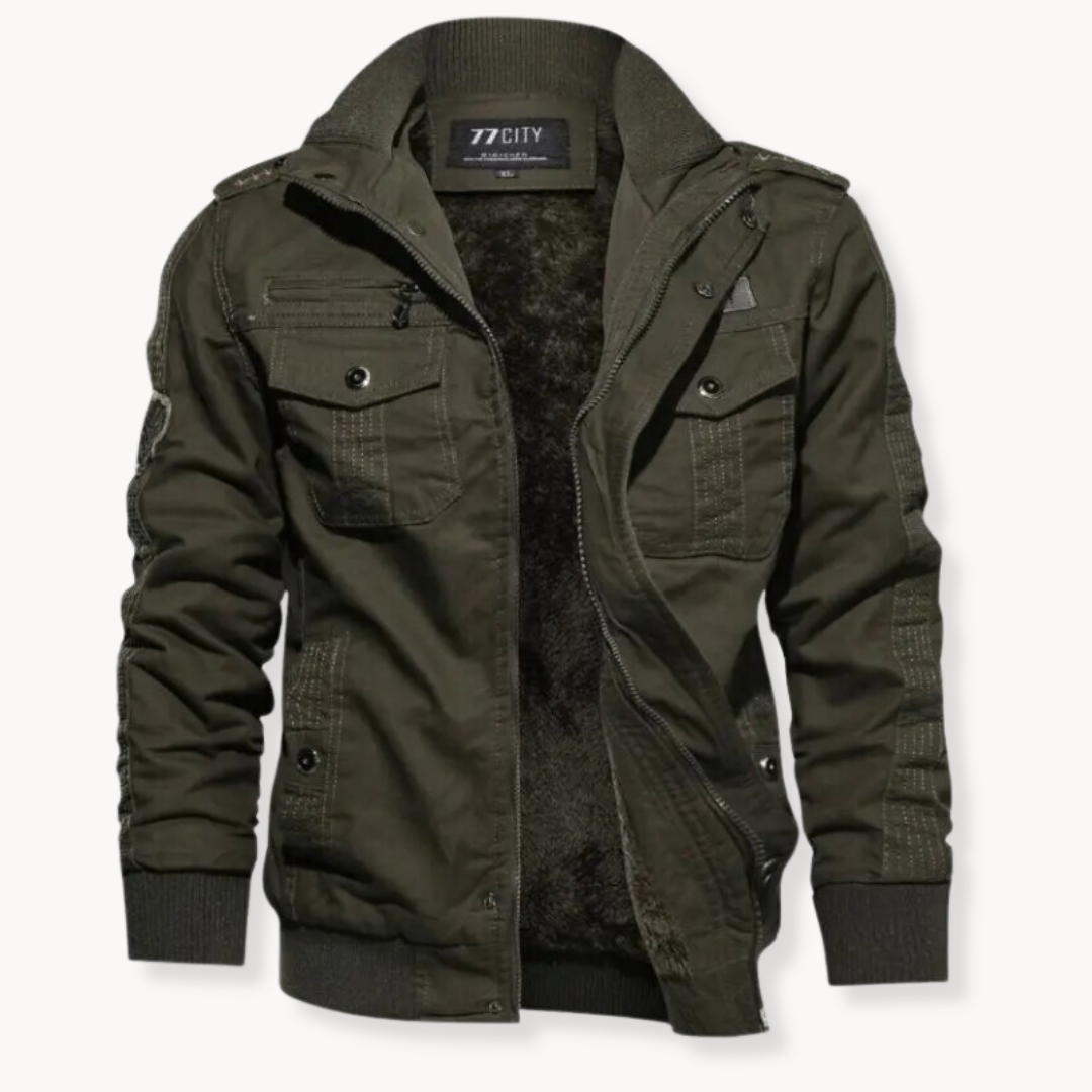 Herren Winterjacke aus Baumwolle mit Samtfutter - grün