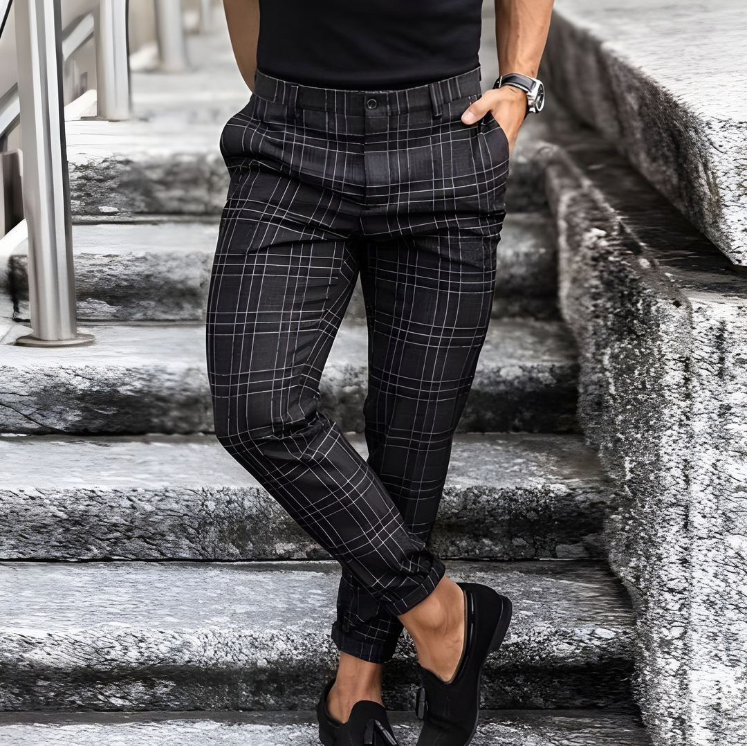 Herren Hose im Slim Fit mit Karomuster - dunkelgrau