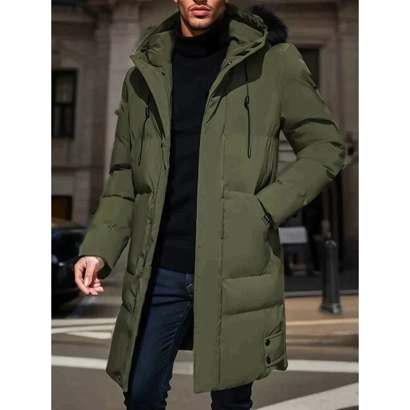 Herren Winterjacke Parka mit langer Kapuze - armeegrün