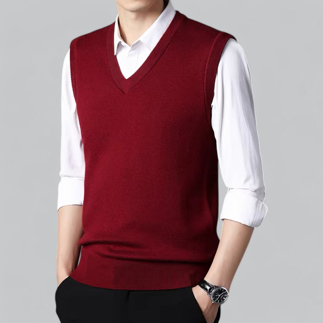 Pullover Herren mit V-Ausschnitt Regular Fit - rot