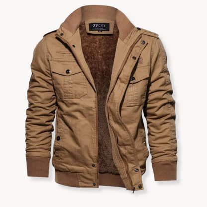 Herren Winterjacke aus Baumwolle mit Samtfutter - khaki