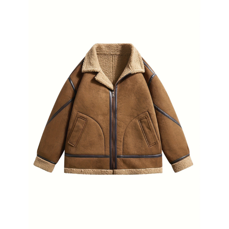 Winterjacke Herren im Retro-Stil mit Streifen - braun