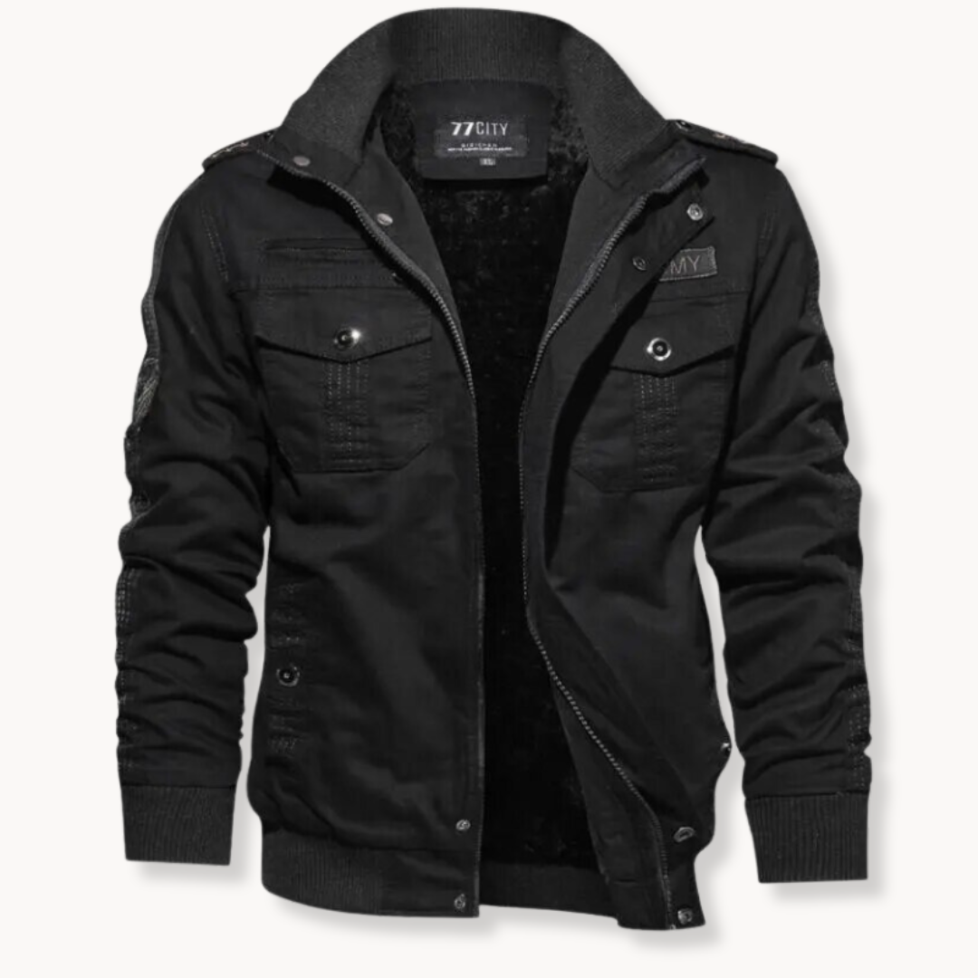 Herren Winterjacke aus Baumwolle mit Samtfutter - schwarz