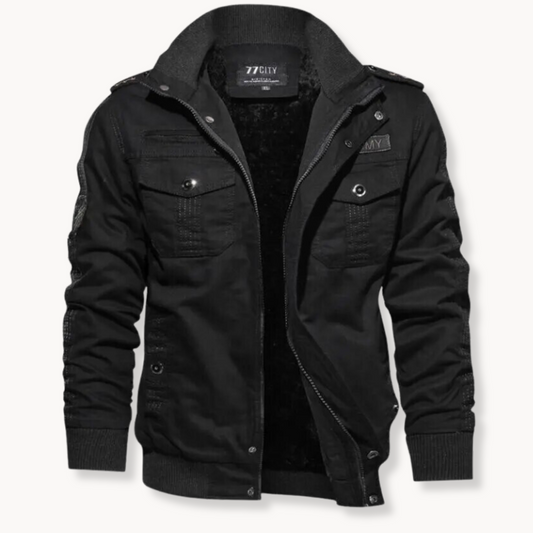 Herren Winterjacke aus Baumwolle mit Samtfutter - schwarz