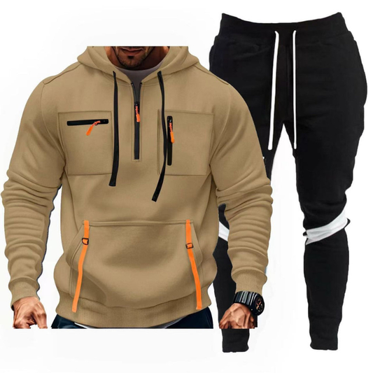 Herren Sportset mit Kapuzenpullover und Jogginghose - khaki