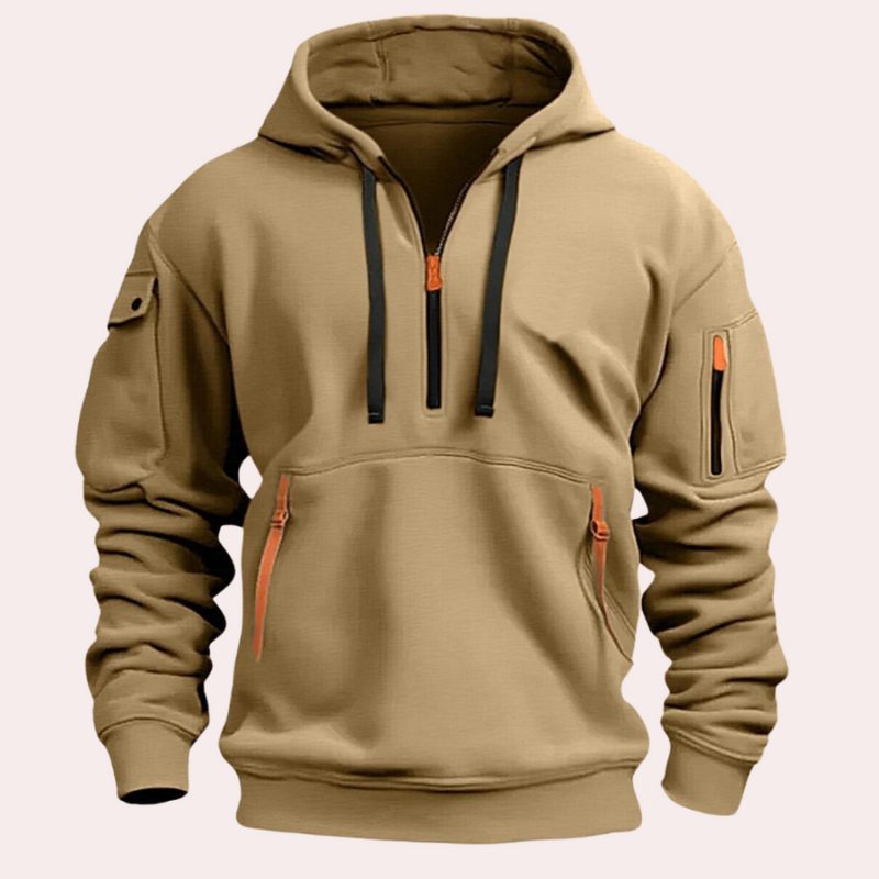 Herren Pullover mit Reißverschluss im Casual Look - khaki
