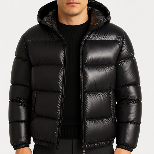 Herren Steppjacke mit sportlicher Kapuze - schwarz