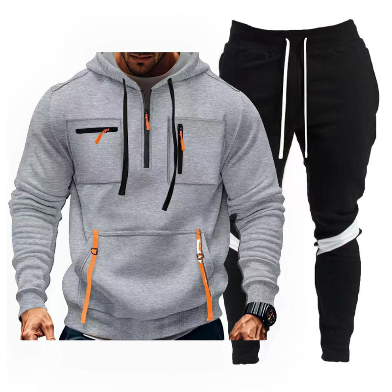 Herren Sportset mit Kapuzenpullover und Jogginghose - hellgrau