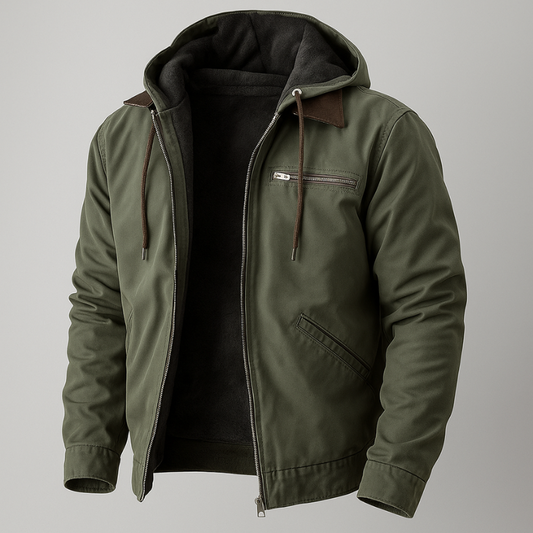 Herren Winterjacke mit Kapuze und Reißverschluss - grün