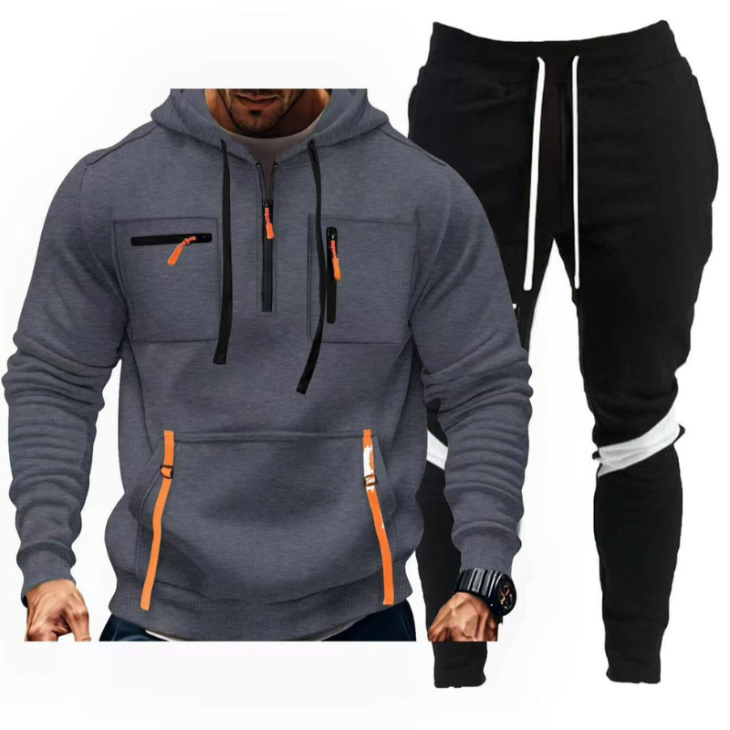 Herren Sportset mit Kapuzenpullover und Jogginghose - dunkelgrau