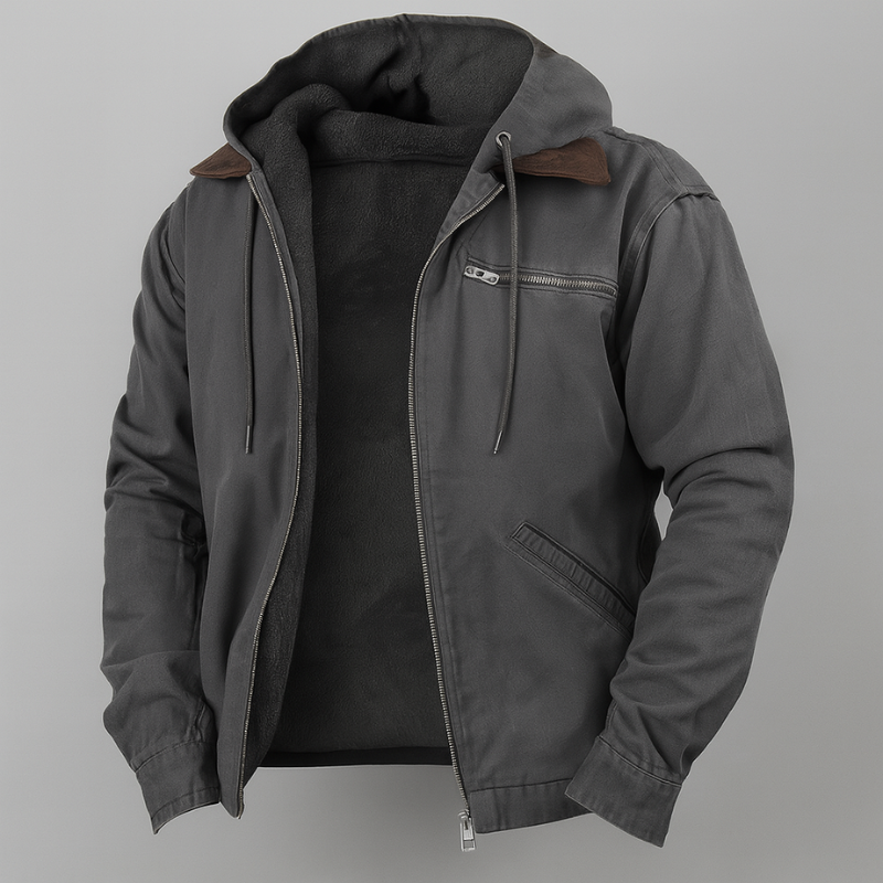 Herren Winterjacke mit Kapuze und Reißverschluss - grau