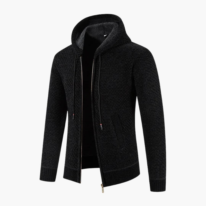 Herren Cardigan mit Kapuze und Hoodie-Stil - schwarz