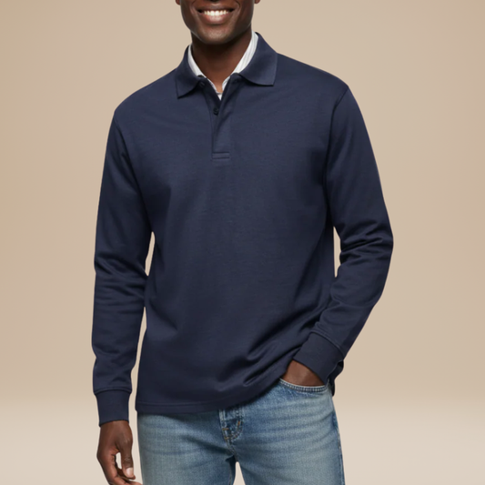Polo Herren mit langen Ärmeln - marine-blau