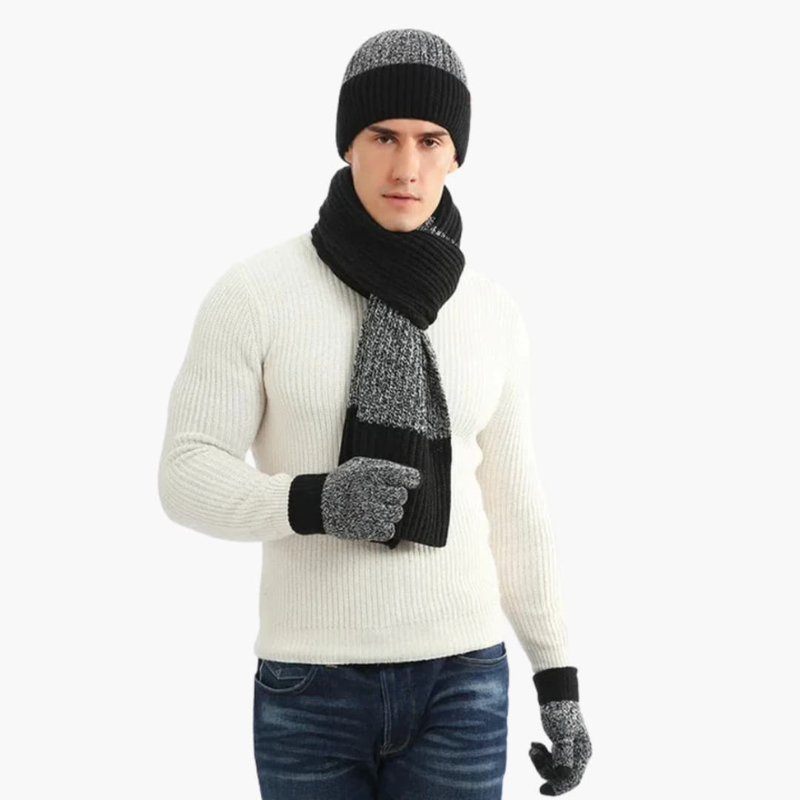 Herren Set mit Mütze, Schal und Handschuhen - schwarz