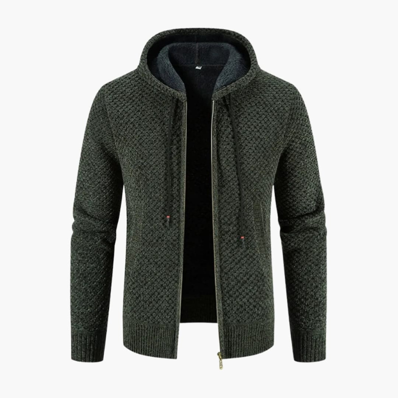 Herren Cardigan mit Kapuze und Hoodie-Stil - dunkelgrün