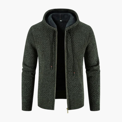 Herren Cardigan mit Kapuze und Hoodie-Stil - dunkelgrün