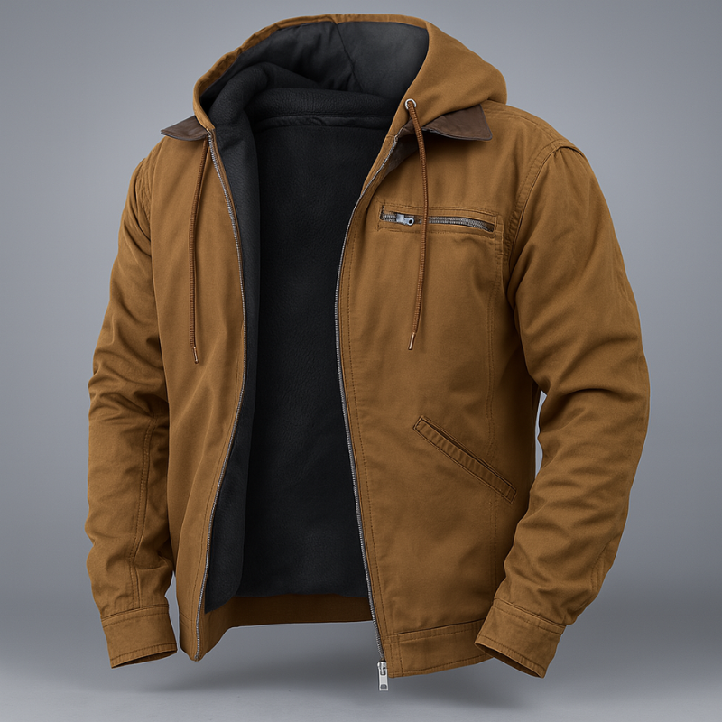 Herren Winterjacke mit Kapuze und Reißverschluss - braun