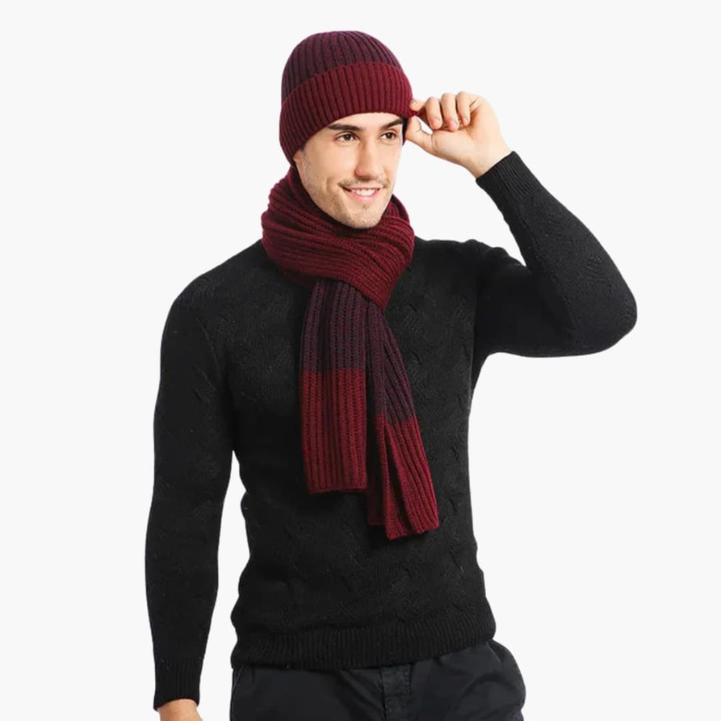 Herren Set mit Mütze, Schal und Handschuhen - rot