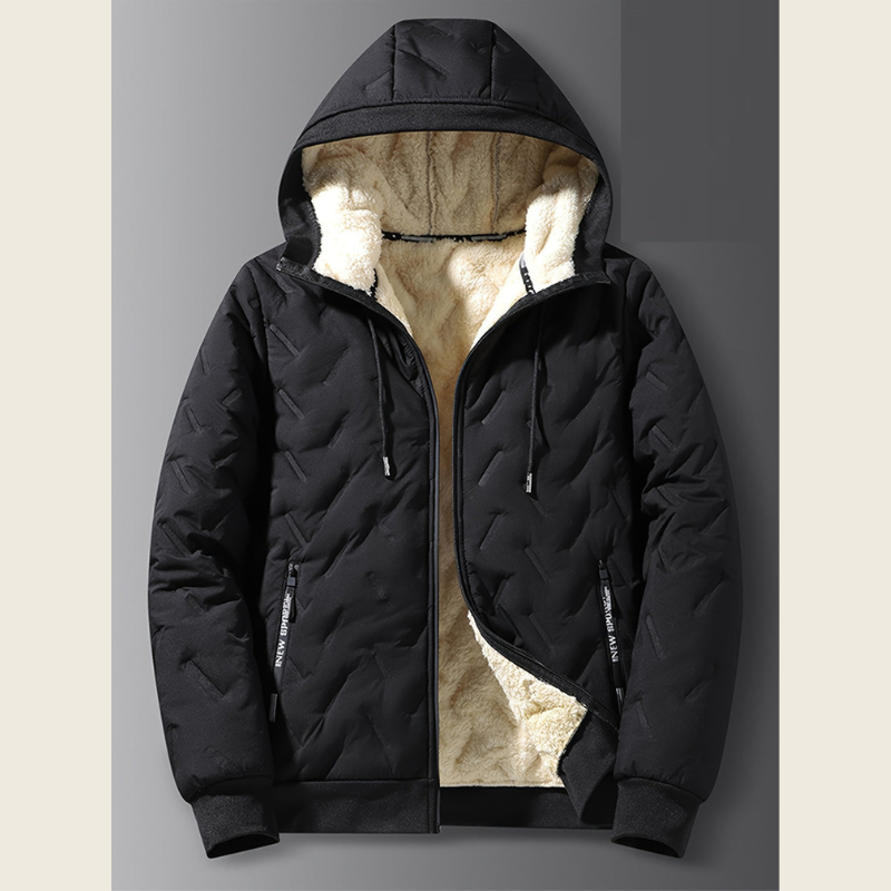 Herren Winterjacke mit Kapuze und Futter - schwarz