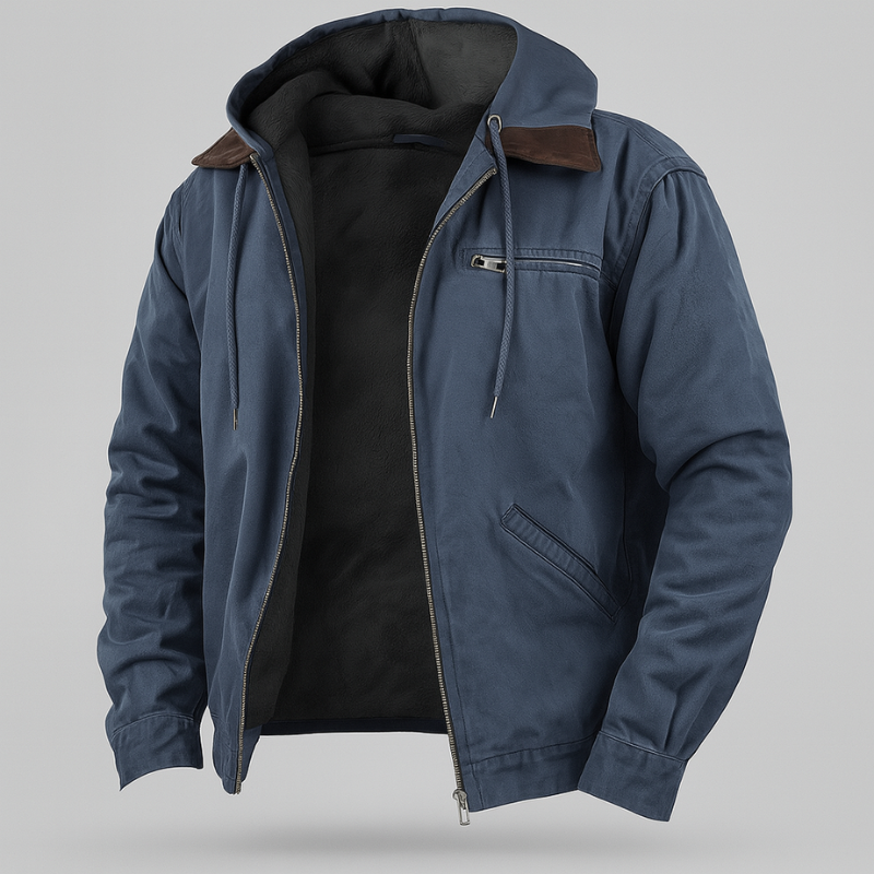 Herren Winterjacke mit Kapuze und Reißverschluss - blau