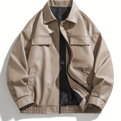 Jacke Herren in Lederoptik im urbanen Stil - khaki