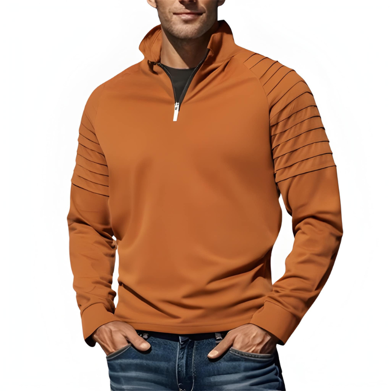 Herren Pullover mit Half-Zip und Schulterrippen - orange