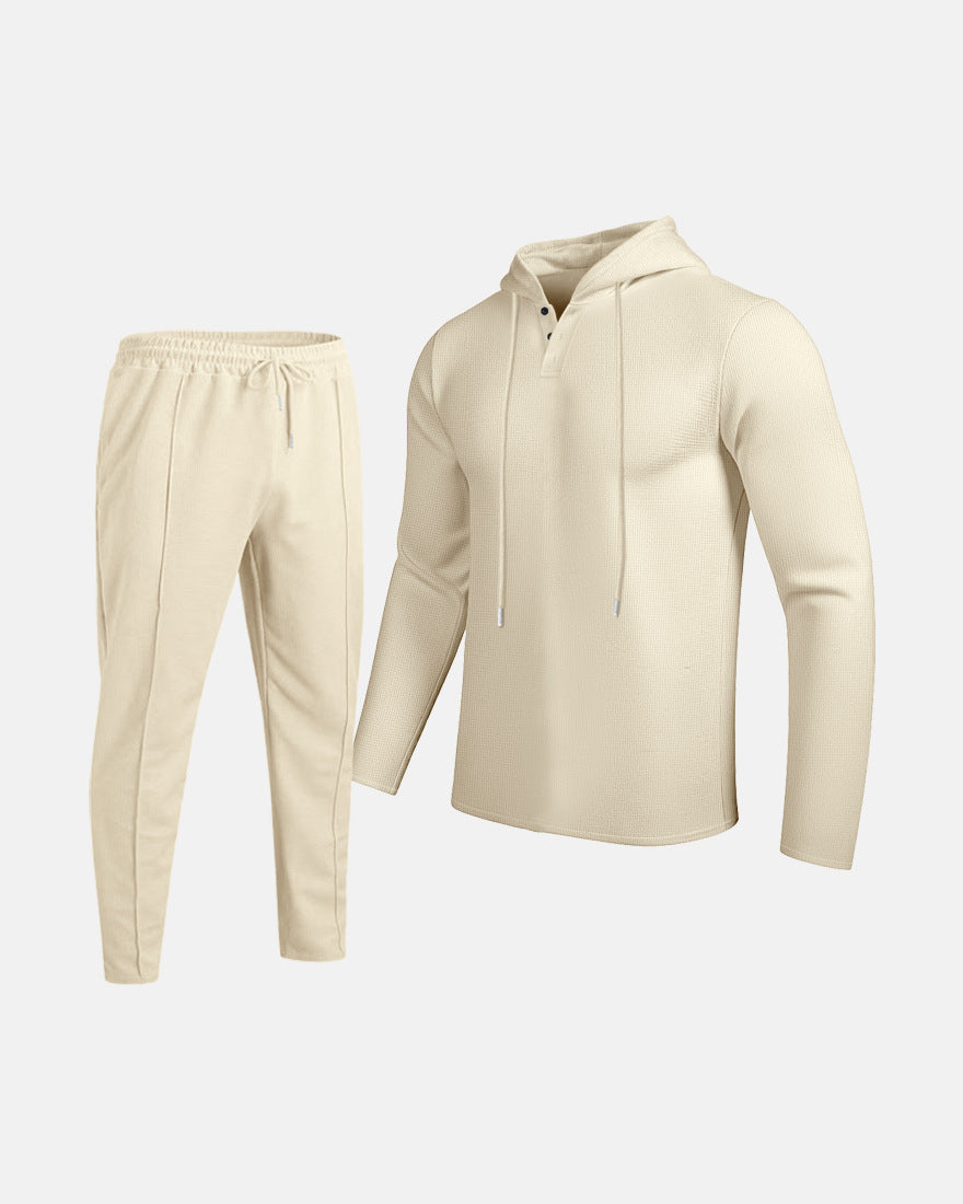 Herren Set aus Kapuzen-Sweatshirt und Kordelzughose - beige