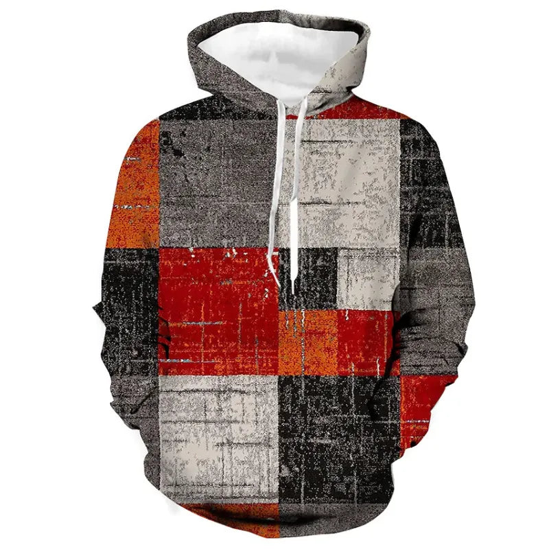Herren Hoodie mit 3D-Karomuster und Kapuze - grau